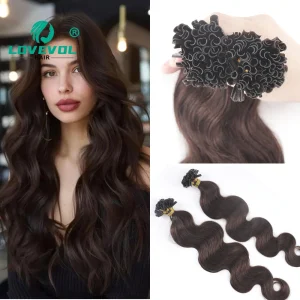 Extensões de cabelo Natural Extensões de Cabelo Humano Castanho Escuro Ondulado U-Tip Queratina Remy 50 Fios | Loja dos Cabelos