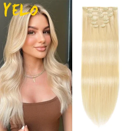 Extensões de cabelo Natural Extensões de Cabelo Humano Brasileiro Natural Yelo com Clipe – 100% Remy, Não Processado, 80g a 120g, 14 a 26 Polegadas, 12 Tons Disponíveis | Loja dos Cabelos