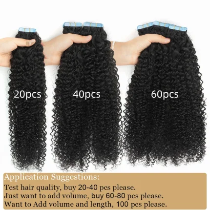 Extensões de cabelo Natural Extensões de Cabelo Humano Preto Afro Cacheado com Fita – 20 Peças para Mulheres e Salão de Beleza | Loja dos Cabelos