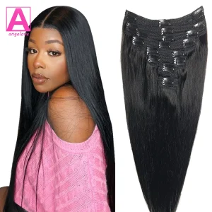 Extensões de cabelo Natural Extensões de Cabelo Humano Preto Natural Liso com Clipes – 100% Human Hair, Trama Dupla com 18 Clipes para Mulheres | Loja dos Cabelos