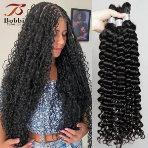 Extensões de cabelo Natural Cabelo Humano 100% para Tranças – Onda Profunda Encaracolado Natural Preto Indiano Remy Boho, Pacote Único | Loja dos Cabelos