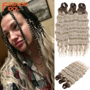 Extensões de cabelo Sintético Extensões de Cabelo Sintético 24″ Anna Onda de Água – Trança Profunda Ombre Loira para Crochê e Torção Encaracolada, 300g | Loja dos Cabelos