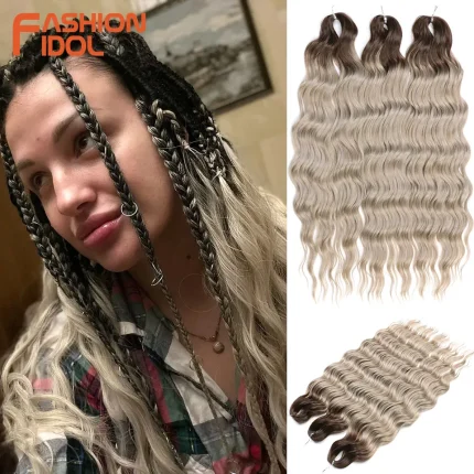 Extensões de cabelo Sintético Extensões de Cabelo Sintético 24″ Anna Onda de Água – Trança Profunda Ombre Loira para Crochê e Torção Encaracolada, 300g | Loja dos Cabelos