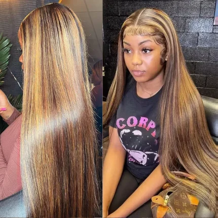 Perucas Peruca Frontal de Renda HD 13×6 – Cabelo Humano Liso Brasileiro, 30 a 40 Polegadas, Cor P4/27, Transparente, para Mulheres | Loja dos Cabelos