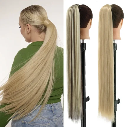 Rabo de Cavalo Rabo de Cavalo Sintético Longo 85cm Liso – Extensão de Cabelo com Grampo, Loiro e Marrom, Envoltório para Mulheres | Loja dos Cabelos