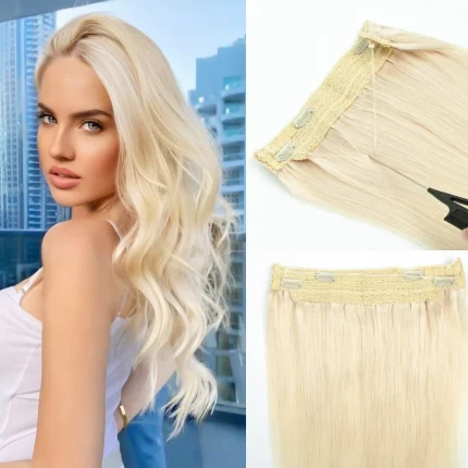 Extensões de cabelo Natural Extensão de Cabelo Humano Natural com Fio Invisível e 4 Clipes 12 a 24 Polegadas para Mulheres | Loja dos Cabelos