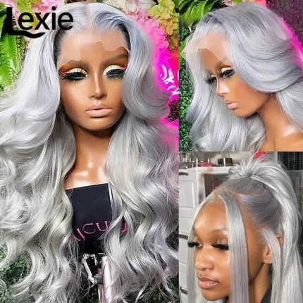 Perucas Peruca Frontal de Renda 13×6 Transparente – Cabelo Humano Vietnamita Cru, Onda Corporal, 30 Polegadas, Cor Cinza Prata, para Mulheres | Loja dos Cabelos