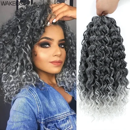 Extensões de cabelo Sintético Cabelo de Crochê Gogo Onda 14 Polegadas – Cinza, Encaracolado, Estilo Onda de Água Profunda para Tranças Femininas (1 a 6 Pacotes) | Loja dos Cabelos