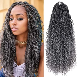 Extensões de cabelo Sintético Extensões de Cabelo Sintético Crochet Faux Locs Ombre Cinza com Pontas Cacheadas – Tranças Dreadlocks Deusa | Loja dos Cabelos
