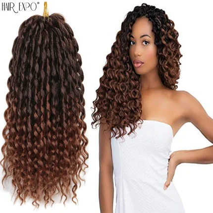Extensões de cabelo Sintético Extensões de Cabelo Sintético Crochê 16 Polegadas Onda Profunda Solta Ombre para Tranças Femininas | Loja dos Cabelos