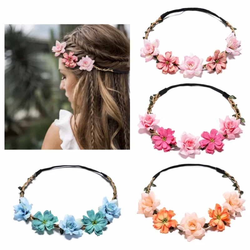 Bolsas e acessórios Coroa de Flores Elástica para Noiva, Headband Floral para Casamento, Acessório de Cabelo para Festa, Cosplay e Guirlanda | Loja dos Cabelos