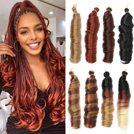 Extensões de cabelo Sintético Extensões de Cabelo Sintético Ondulado – Cachos Franceses Trançados Ombre Pré-Esticados | Loja dos Cabelos