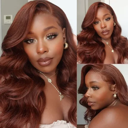 Perucas Peruca Frontal de Cabelo Humano 13×4 Marrom Avermelhado, Onda do Corpo, Cobre Vermelho, Pré-Arrancada com Nós Descoloridos para Mulheres | Loja dos Cabelos