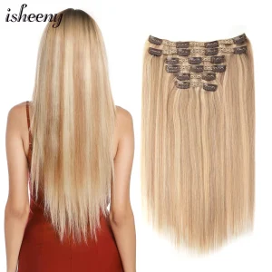 Extensões de cabelo Natural Extensões de Cabelo Humano Liso Loiro com Tic Tac 6 Peças 140-240g 14-24 Polegadas | Loja dos Cabelos