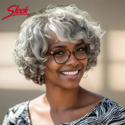 Perucas Peruca Curta Ondulada Cinza Prata em Cabelo Humano Remy – Estilo Bob Brasileiro para Mulheres Negras | Loja dos Cabelos