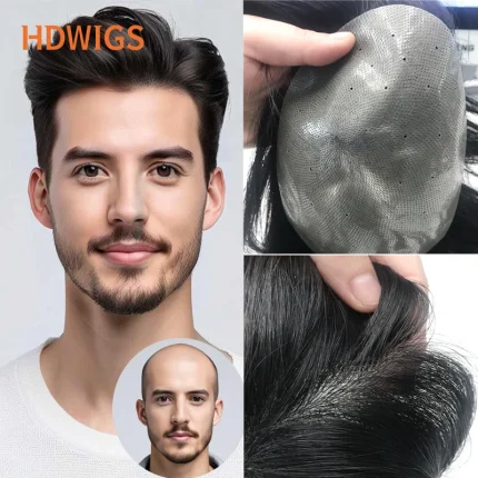 Perucas Peruca Masculina de Cabelo Humano Indiano Remy – Sistema Capilar com Base Fina e Aparência Natural | Loja dos Cabelos