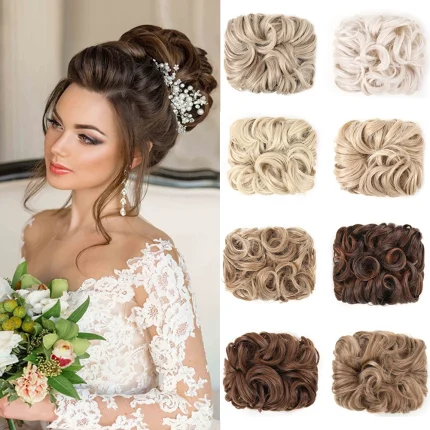 Extensões de cabelo Sintético Coque Postiço Encaracolado Sintético com Grampo e Pente de Metal – Scrunchie Rabo de Cavalo Bagunçado Chignon | Loja dos Cabelos