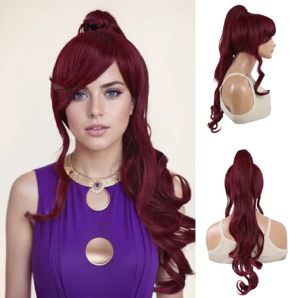 Perucas Peruca Sintética Vermelha Longa com Franja e Rabo de Cavalo para Cosplay, Fantasia, Festa e Drag Queen | Loja dos Cabelos