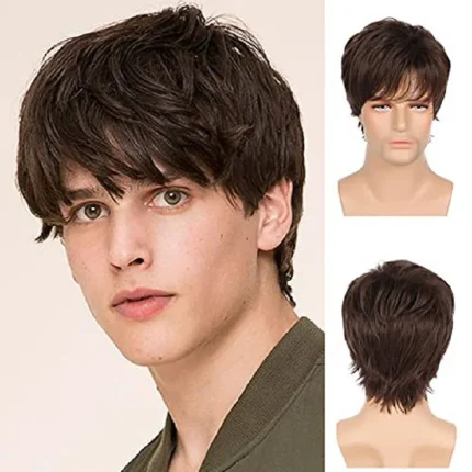 Perucas Peruca Masculina Sintética Marrom Cabelo Curto Liso com Franja Longa | Loja dos Cabelos