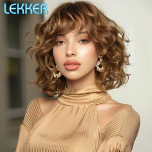 Perucas Peruca Bob Curta Ombre Loira de Cabelo Humano Remy com Franja e Ondas Soltas | Loja dos Cabelos