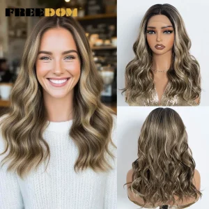 Perucas Peruca Sintética Lace Front Ombre Marrom com Loiro 20 Polegadas Cacheada e Ondulada para Mulheres Cosplay | Loja dos Cabelos