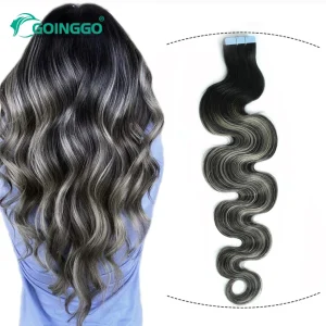 Extensões de cabelo Natural Extensões de Cabelo Humano Ondulado Preto com Mechas Cinza 20 Peças 50g | Loja dos Cabelos
