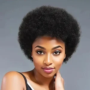 Perucas Peruca Pixie Afro Kinky Encaracolada Feminina – Cabelo Humano Brasileiro Natural Preto, Máquina Completa | Loja dos Cabelos