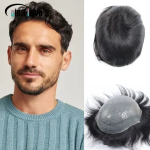 Perucas Prótese Capilar Masculina em Cabelo Humano Natural Preto – Peruca com Base PU Fina e Nós Únicos para Substituição Capilar | Loja dos Cabelos