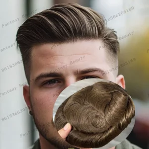 Perucas Peruca Masculina de Cabelo Humano Marrom e Preto – Base Fina Mono PU, Sistema de Prótese Capilar Durável | Loja dos Cabelos