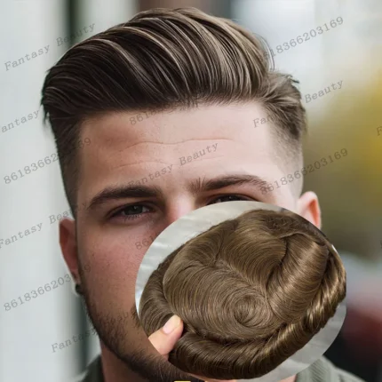 Perucas Peruca Masculina de Cabelo Humano Marrom e Preto – Base Fina Mono PU, Sistema de Prótese Capilar Durável | Loja dos Cabelos