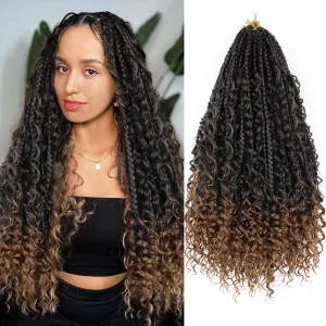 Extensões de cabelo Sintético Extensões de Cabelo Sintético Trança Box Braids Crochê 18 Polegadas com Pontas Cacheadas, 16 Fios por Pacote para Mulher | Loja dos Cabelos