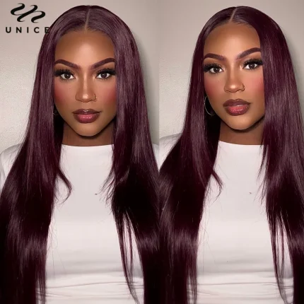 Perucas Peruca Reta de Cabelo Humano Preto Cereja em Camadas, 7×5, Frente de Renda, Pré-Cortada, Pré-Descolorida, 180% Densidade | Loja dos Cabelos