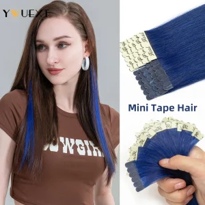 Extensões de cabelo Natural Extensões de Cabelo Humano com Fita Adesiva Azul – Mini Fitas Sem Costura, 12″ a 24″, Pacote com 10 Unidades, Cores Vibrantes | Loja dos Cabelos