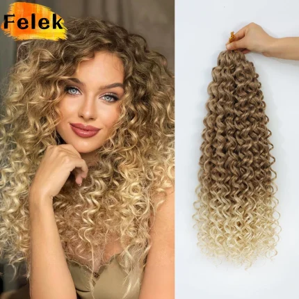 Extensões de cabelo Sintético Extensões de Cabelo Sintético Ombre Marrom e Borgonha, Trança Crochê Onda de Água Afro Cacheado, 18 a 22 Polegadas para Mulher | Loja dos Cabelos
