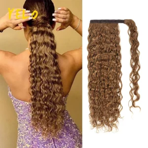 Rabo de Cavalo Rabo de Cavalo de Cabelo Humano Onda de Água Enrolar ao Redor Preto e Loiro Ondulado | Loja dos Cabelos