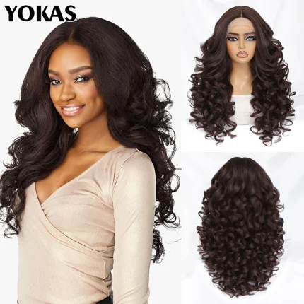 Perucas Peruca Sintética Afro Cacheada 24 Polegadas – Lace Front Feminina Marrom Chocolate | Loja dos Cabelos