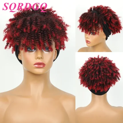 Perucas Peruca Afro Curta Sintética Cacheada com Lenço para Mulheres Negras | Loja dos Cabelos