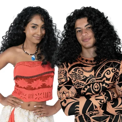 Perucas Peruca Sintética Longa Encaracolada Preta para Cosplay Maui e Fantasias de Halloween | Loja dos Cabelos