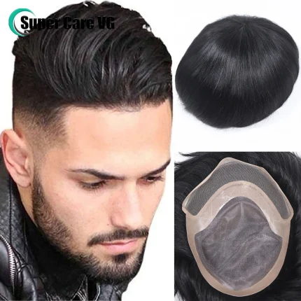 Perucas Peruca Masculina de Cabelo Humano Toupee com Base Mono e PU Respirável em Renda Francesa – Sistemas de Substituição 6×8, 6×9, 7×9 | Loja dos Cabelos