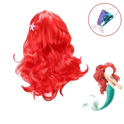 Perucas Peruca Infantil Ariel Pequena Sereia Vermelha Ondulada com Bolsa de Cauda para Fantasia, Halloween e Cosplay | Loja dos Cabelos