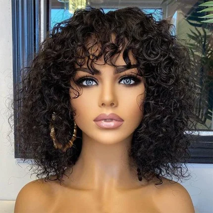 Perucas Peruca Bob Curta Ondulada em Cabelo Humano com Franja – Modelo Completo, Sem Cola, Ideal para Iniciantes | Loja dos Cabelos