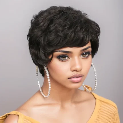 Perucas Peruca Curta Bob de Cabelo Humano Preto Natural com Franja, Corte Pixie, Sem Cola, para Mulheres Negras | Loja dos Cabelos