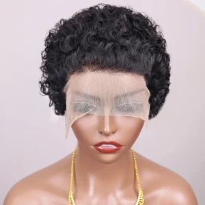Perucas Peruca Curta Encaracolada Feminina Remy Brasileira – 13×1, Bordas Frontais, Cor Natural, Estilo Elfo Preto | Loja dos Cabelos
