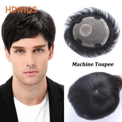 Perucas Peruca Masculina de Cabelo Humano Liso 100% Natural Remy – Sistema Capilar Curto com Onda e Cor Natural | Loja dos Cabelos