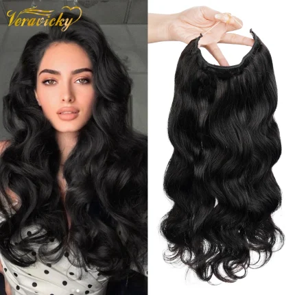 Extensões de cabelo Natural Extensão de Cabelo Humano Ondulado 16 a 24 Polegadas – Uma Peça com 5 Grampos e Fio de Peixe Ajustável 100g a 150g | Loja dos Cabelos