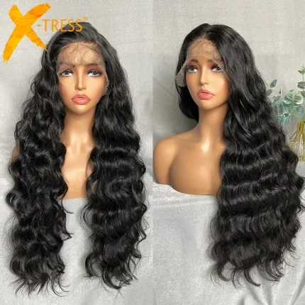 Perucas Peruca Sintética Lace Front Preta 32 Polegadas Onda Solta com Hairline Natural para Mulheres | Loja dos Cabelos