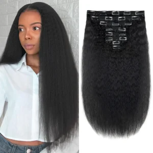 Extensões de cabelo Natural Extensões de Cabelo Humano Liso Natural com Presilha – Kinky Yaki Remy 18” | Loja dos Cabelos