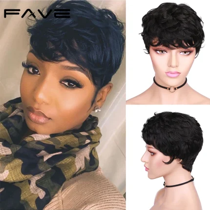 Perucas Peruca Curta Pixie de Cabelo Humano Encaracolado Preto Natural Remy para Mulheres | Loja dos Cabelos
