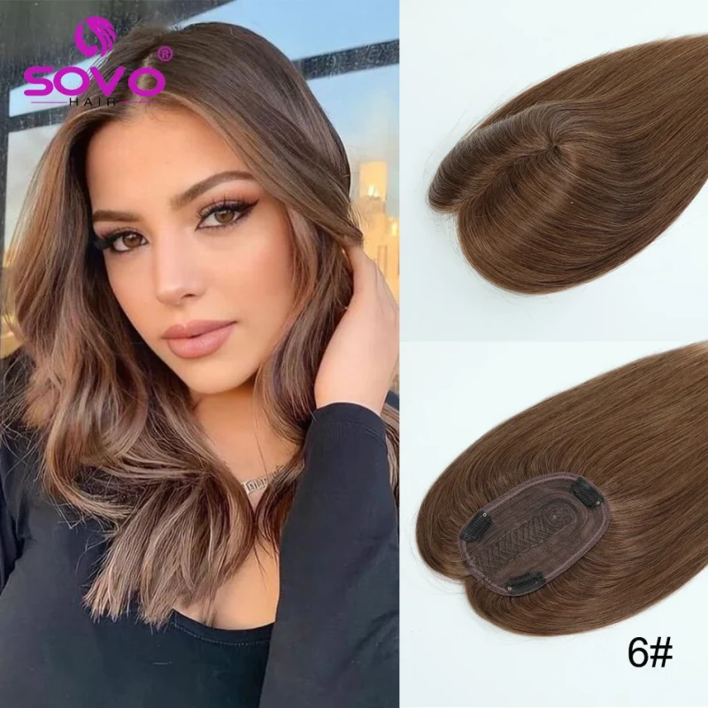 Extensões de cabelo Natural Extensão de Cabelo Humano Liso Castanho para Mulheres – 100% Natural com Grampo, Tamanho 7x10cm, 25 a 35cm | Loja dos Cabelos