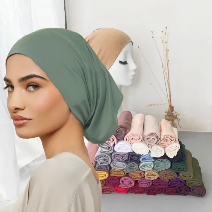 Bolsas e acessórios Boné Hijab Interno Feminino – Gorro Muçulmano Liso, Underscarf Islâmico de Bambu, 56 Cores | Loja dos Cabelos